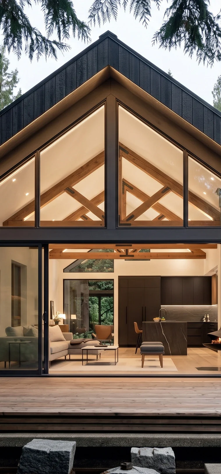 Contemporary home featuring dark charred wood cladding