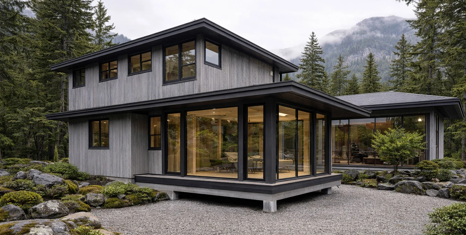 Modern residence with refined Ibuki wood cladding
