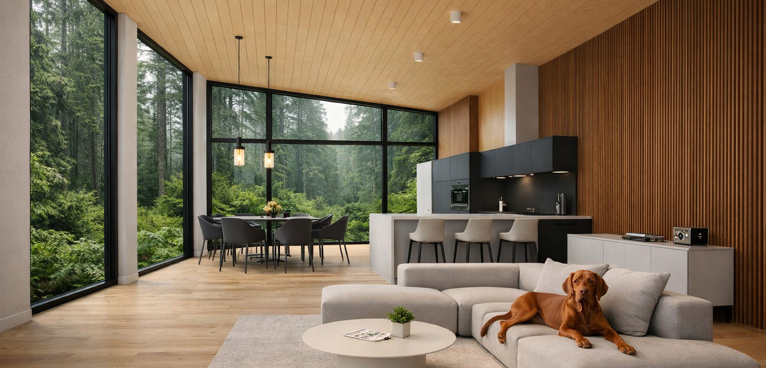 Hemlock soffit in a contemporary interior