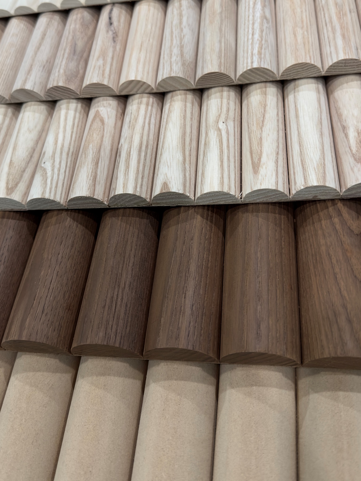 Rounded Tambour profiles shown in multiple finishes