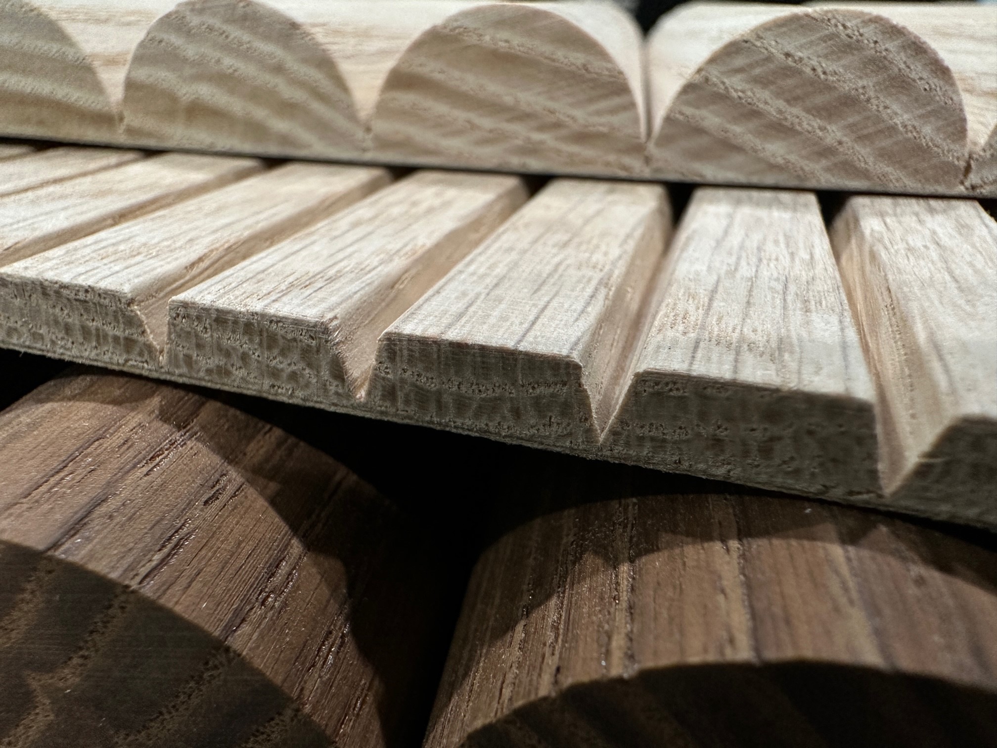 Stack of rounded and square Tambour profile samples