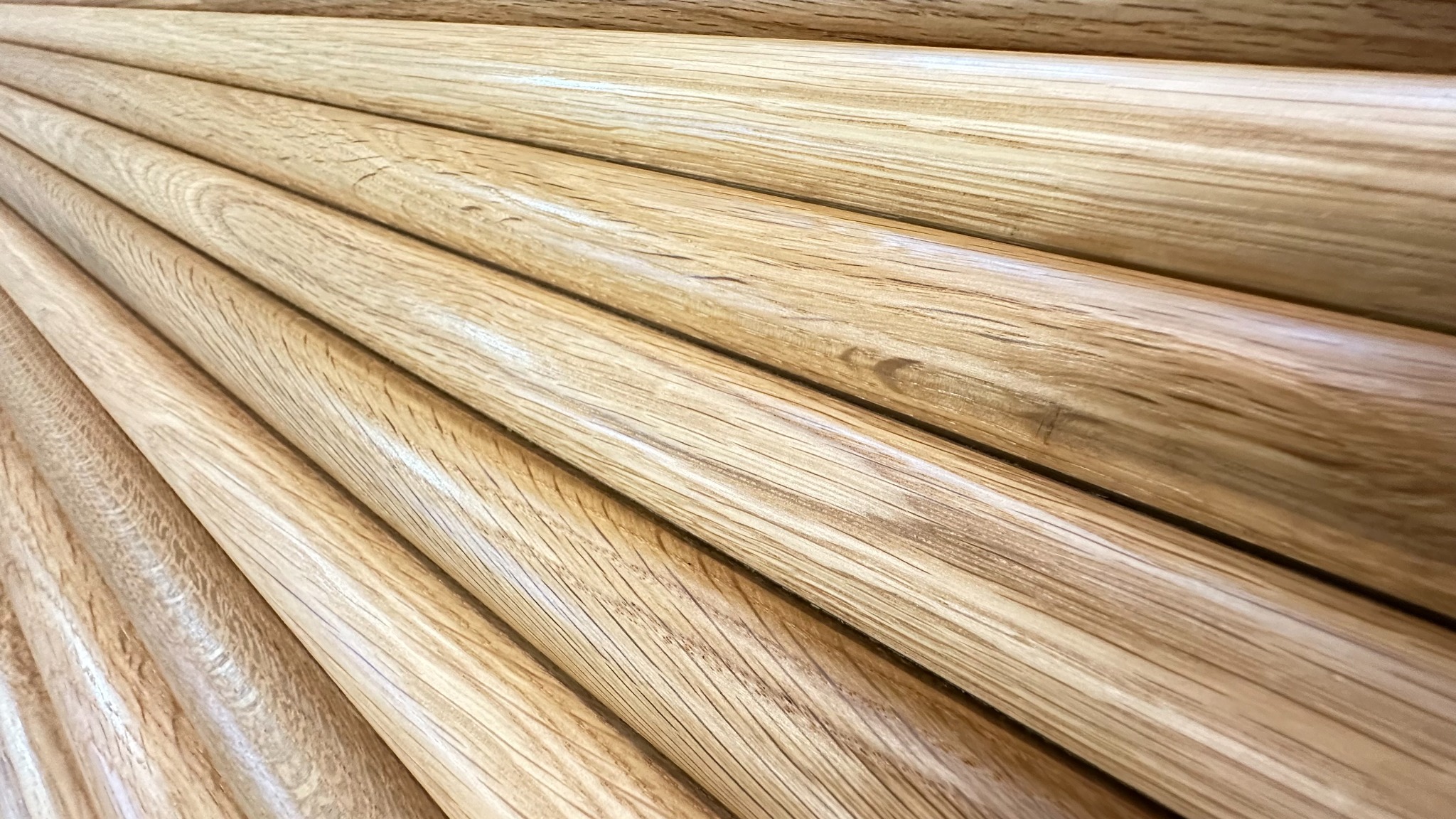 Close-up surface view of rounded wood Tambour profiles